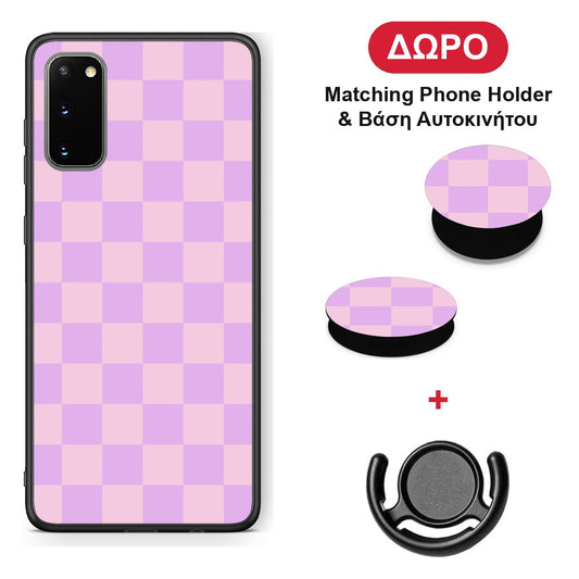 Lavender and Pink Checkerboard - Samsung Galaxy S20 θήκη + Δώρο Phone Holder & Βάση Αυτοκινήτου
