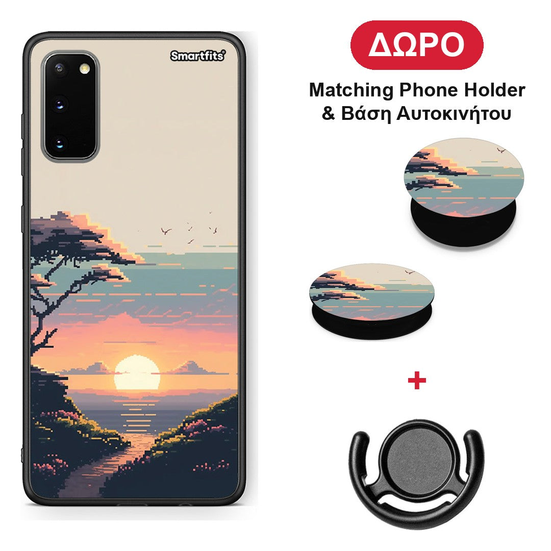 Pixel Sunset - Samsung Galaxy S20 θήκη + Δώρο Phone Holder & Βάση Αυτοκινήτου