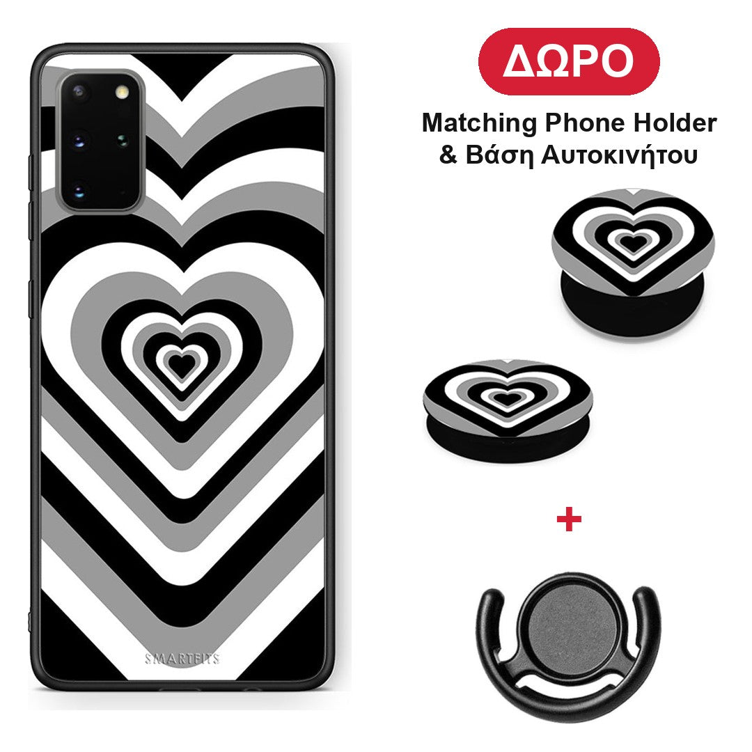 Black Hearts - Samsung Galaxy S20+ θήκη + Δώρο Phone Holder & Βάση Αυτοκινήτου