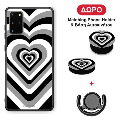 Black Hearts - Samsung Galaxy S20+ θήκη + Δώρο Phone Holder & Βάση Αυτοκινήτου