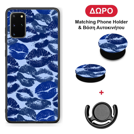 Blue Lipstick Kisses - Samsung Galaxy S20+ θήκη + Δώρο Phone Holder & Βάση Αυτοκινήτου