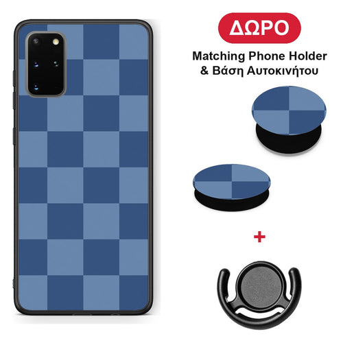 Denim Blue Checkerboard - Samsung Galaxy S20+ θήκη + Δώρο Phone Holder & Βάση Αυτοκινήτου