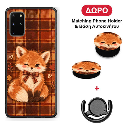 Fox on Autumn Tartan - Samsung Galaxy S20+ θήκη + Δώρο Phone Holder & Βάση Αυτοκινήτου