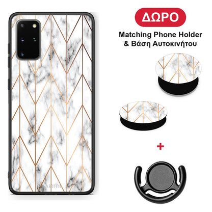Marble Gold Geometric - Samsung Galaxy S20+ θήκη + Δώρο Phone Holder & Βάση Αυτοκινήτου