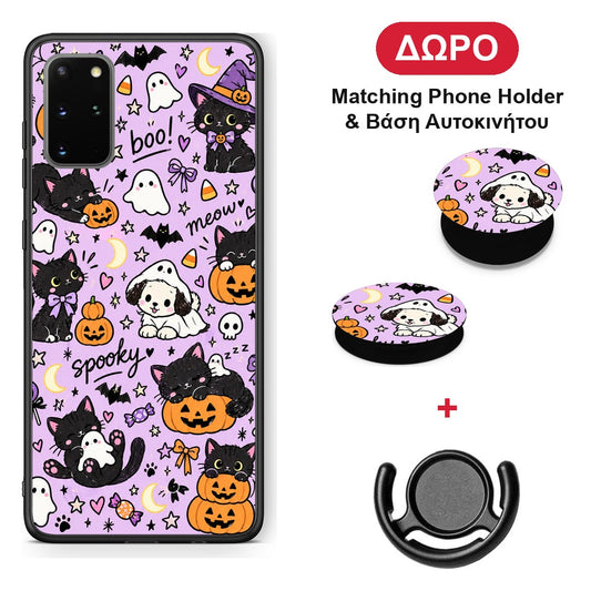 Halloween Black Cats on Lilac - Samsung Galaxy S20+ θήκη + Δώρο Phone Holder & Βάση Αυτοκινήτου