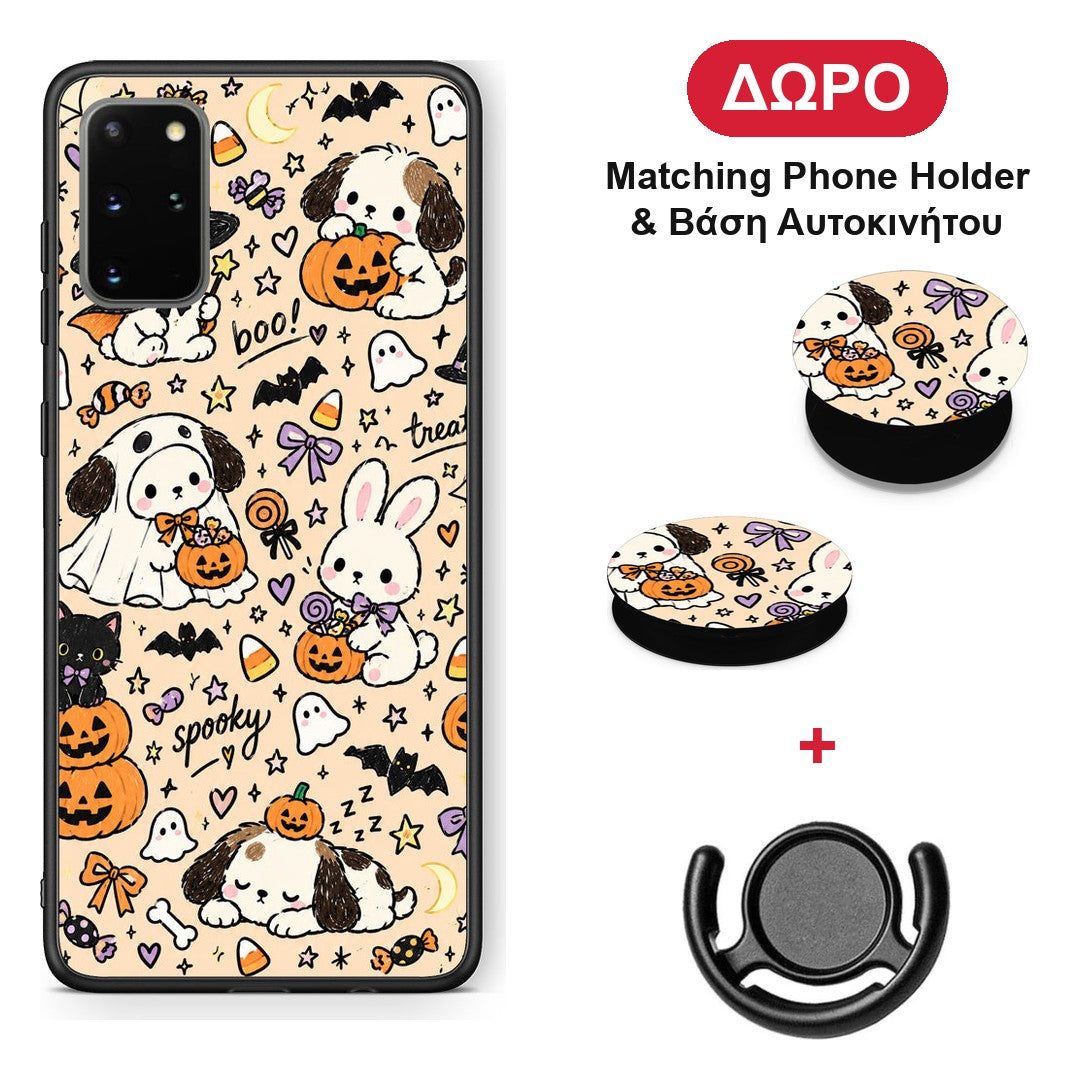 Halloween Puppies and Friends on Cream - Samsung Galaxy S20+ θήκη + Δώρο Phone Holder & Βάση Αυτοκινήτου