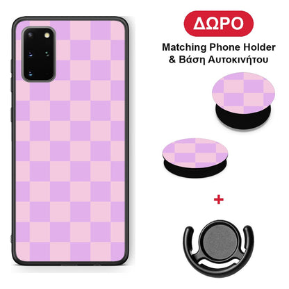 Lavender and Pink Checkerboard - Samsung Galaxy S20+ θήκη + Δώρο Phone Holder & Βάση Αυτοκινήτου