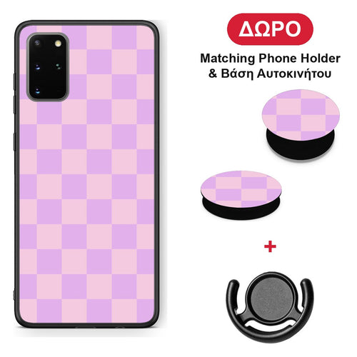 Lavender and Pink Checkerboard - Samsung Galaxy S20+ θήκη + Δώρο Phone Holder & Βάση Αυτοκινήτου
