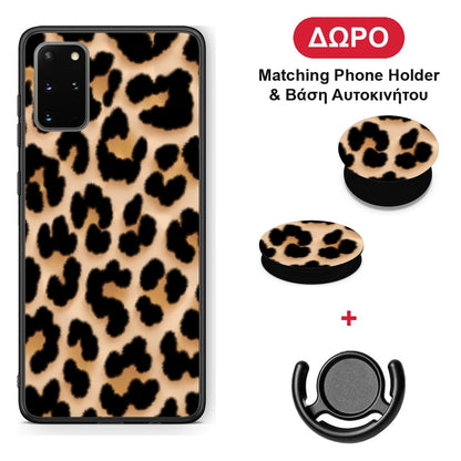 Leopard Print Tan Large - Samsung Galaxy S20+ θήκη + Δώρο Phone Holder & Βάση Αυτοκινήτου
