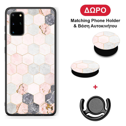 Marble Hexagon Pink - Samsung Galaxy S20+ θήκη + Δώρο Phone Holder & Βάση Αυτοκινήτου