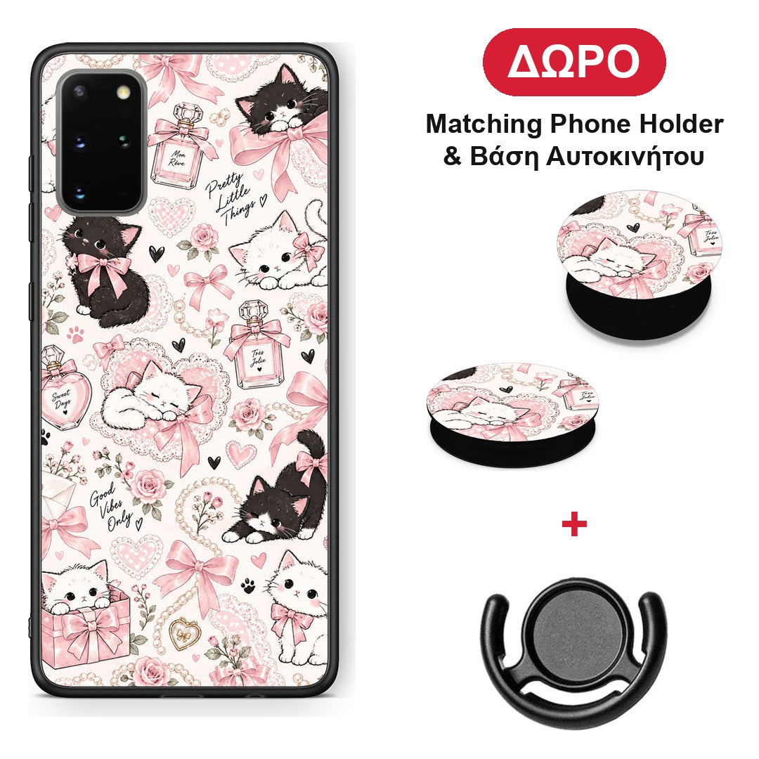 Pink Bows and Kittens Collage - Samsung Galaxy S20+ θήκη + Δώρο Phone Holder & Βάση Αυτοκινήτου