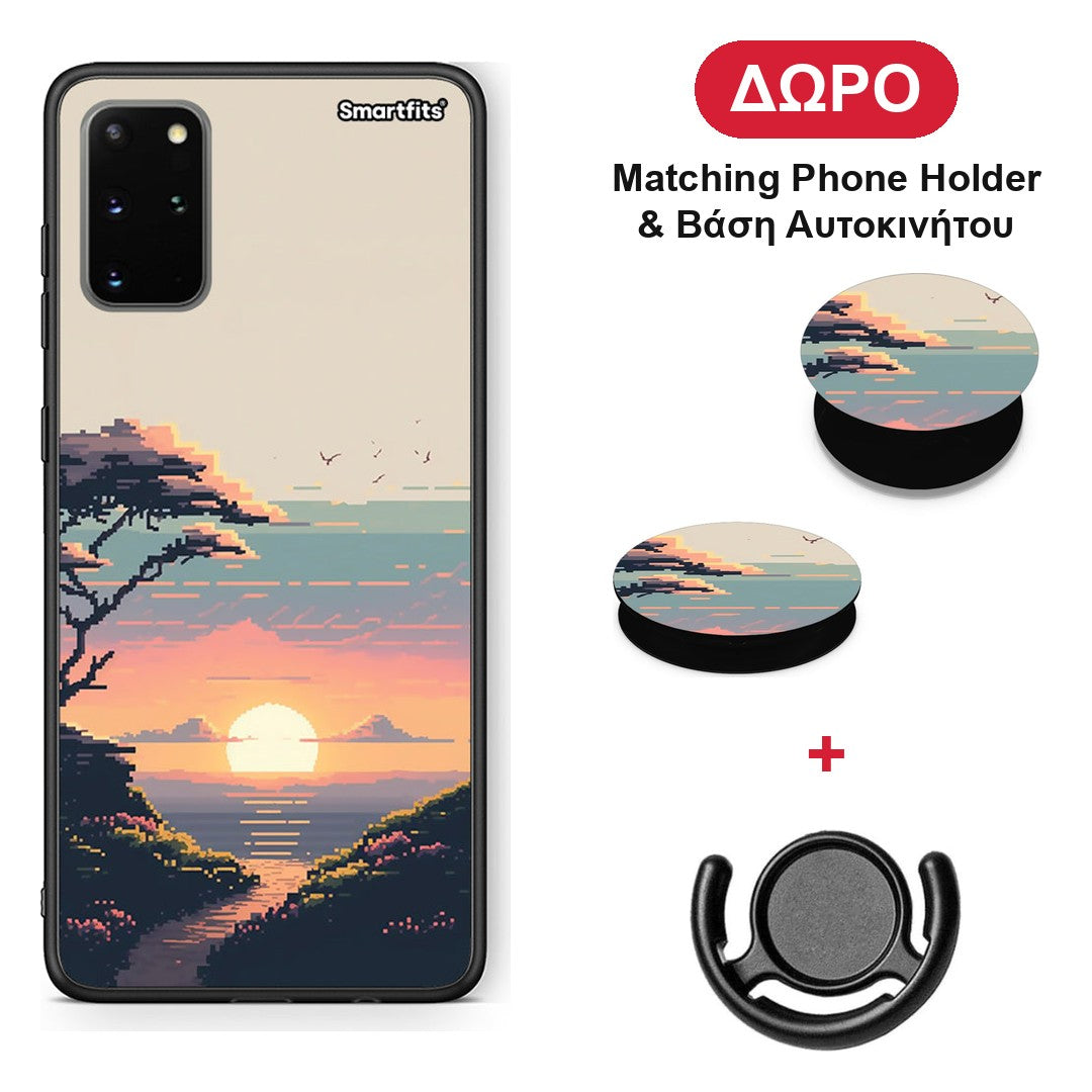 Pixel Sunset - Samsung Galaxy S20+ θήκη + Δώρο Phone Holder & Βάση Αυτοκινήτου