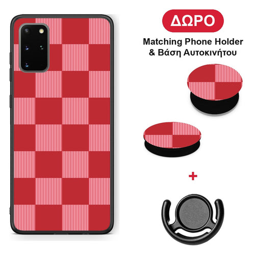 Red and Pink Striped Checks - Samsung Galaxy S20+ θήκη + Δώρο Phone Holder & Βάση Αυτοκινήτου