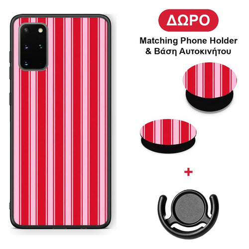 Red and Pink Vertical Pinstripes - Samsung Galaxy S20+ θήκη + Δώρο Phone Holder & Βάση Αυτοκινήτου