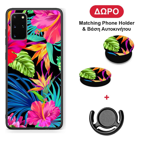 Tropical Flowers - Samsung Galaxy S20+ θήκη + Δώρο Phone Holder & Βάση Αυτοκινήτου