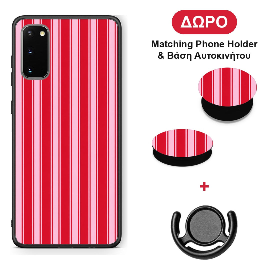 Red and Pink Vertical Pinstripes - Samsung Galaxy S20 θήκη + Δώρο Phone Holder & Βάση Αυτοκινήτου