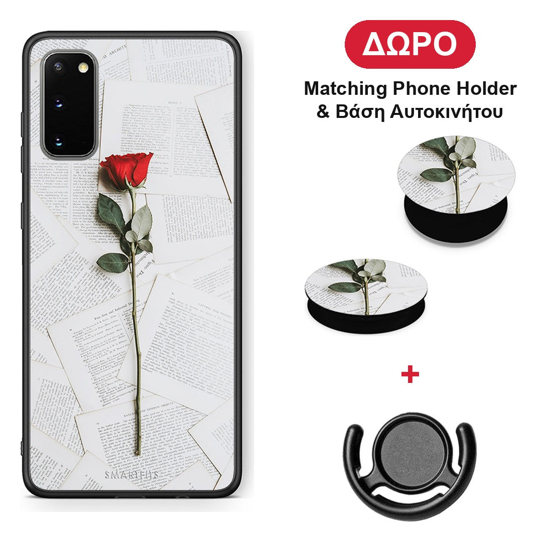 Red Rose - Samsung Galaxy S20 θήκη + Δώρο Phone Holder & Βάση Αυτοκινήτου