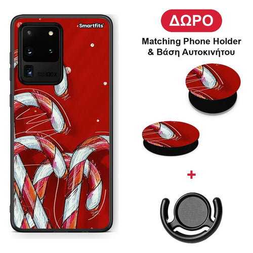 Candy Cane - Samsung Galaxy S20 Ultra θήκη + Δώρο Phone Holder & Βάση Αυτοκινήτου