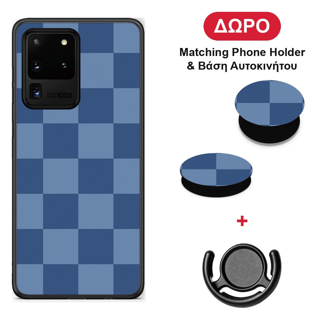 Denim Blue Checkerboard - Samsung Galaxy S20 Ultra θήκη + Δώρο Phone Holder & Βάση Αυτοκινήτου
