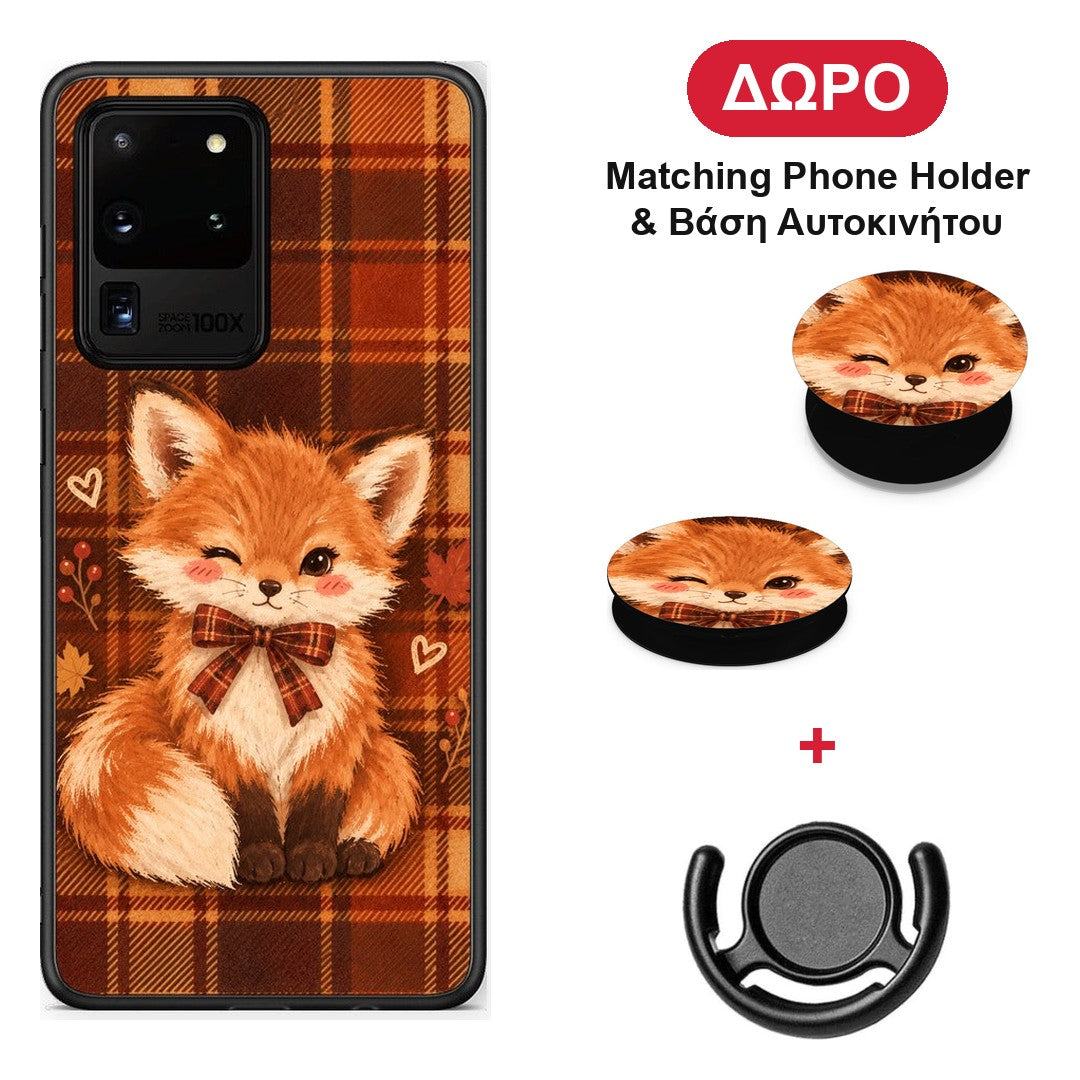 Fox on Autumn Tartan - Samsung Galaxy S20 Ultra θήκη + Δώρο Phone Holder & Βάση Αυτοκινήτου