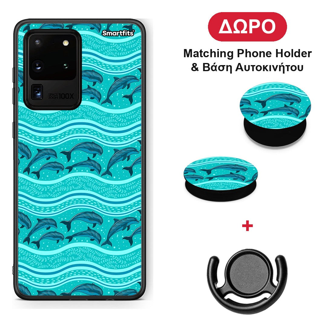 Swimming Dolphins - Samsung Galaxy S20 Ultra θήκη + Δώρο Phone Holder & Βάση Αυτοκινήτου