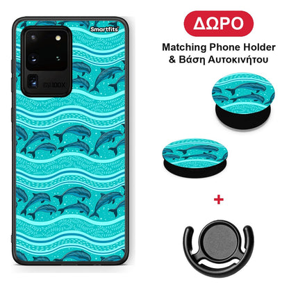 Swimming Dolphins - Samsung Galaxy S20 Ultra θήκη + Δώρο Phone Holder & Βάση Αυτοκινήτου