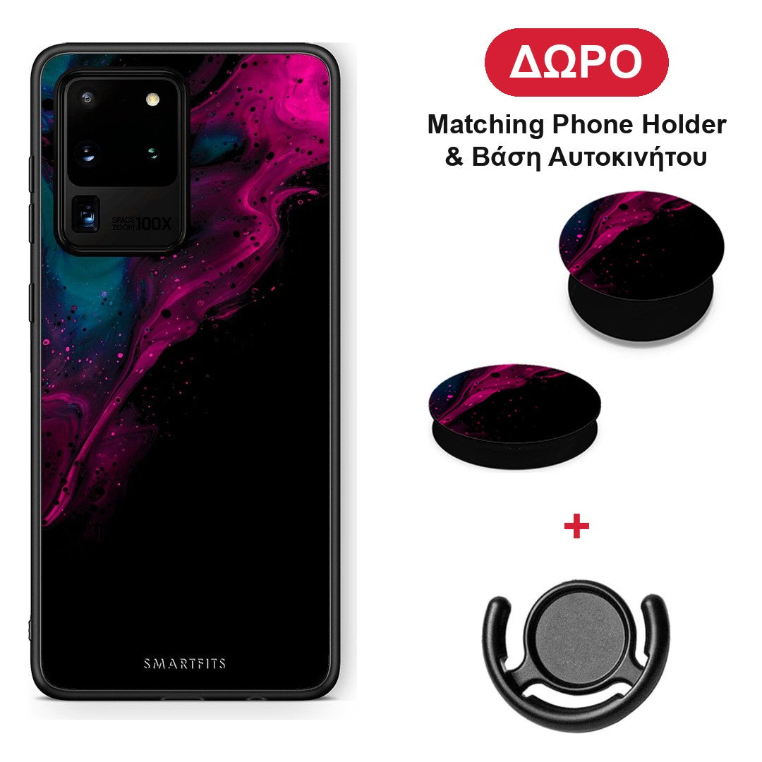 Watercolor Pink Black - Samsung Galaxy S20 Ultra θήκη + Δώρο Phone Holder & Βάση Αυτοκινήτου