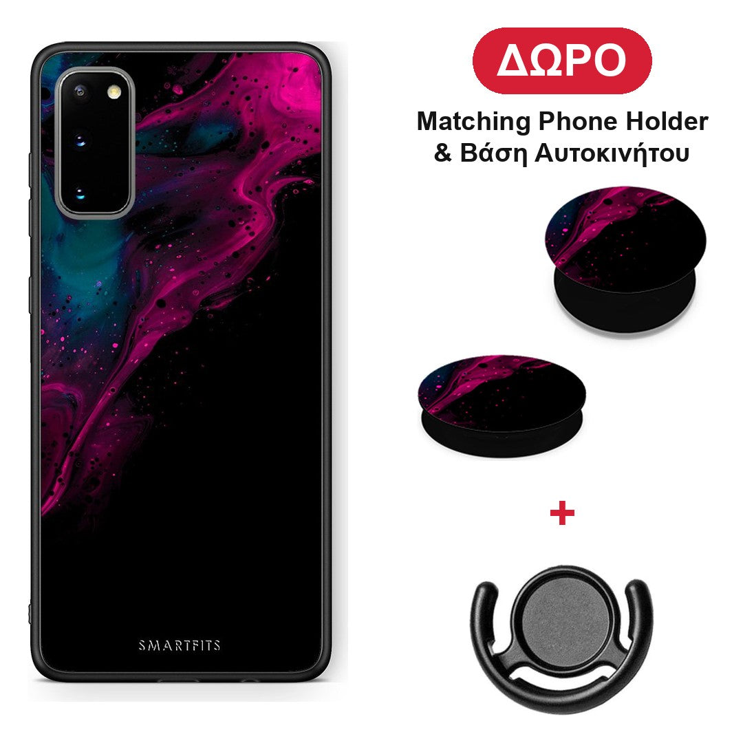 Watercolor Pink Black - Samsung Galaxy S20 θήκη + Δώρο Phone Holder & Βάση Αυτοκινήτου