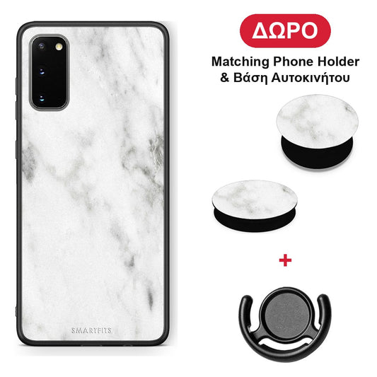Marble White - Samsung Galaxy S20 θήκη + Δώρο Phone Holder & Βάση Αυτοκινήτου
