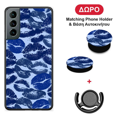 Blue Lipstick Kisses - Samsung Galaxy S21 θήκη + Δώρο Phone Holder & Βάση Αυτοκινήτου
