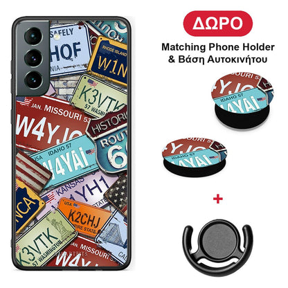 Car Plates - Samsung Galaxy S21 θήκη + Δώρο Phone Holder & Βάση Αυτοκινήτου