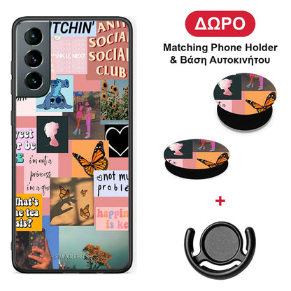 Collage Bitchin - Samsung Galaxy S21 θήκη + Δώρο Phone Holder & Βάση Αυτοκινήτου