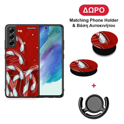 Candy Cane - Samsung Galaxy S21 FE θήκη + Δώρο Phone Holder & Βάση Αυτοκινήτου