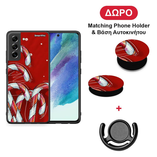 Candy Cane - Samsung Galaxy S21 FE θήκη + Δώρο Phone Holder & Βάση Αυτοκινήτου