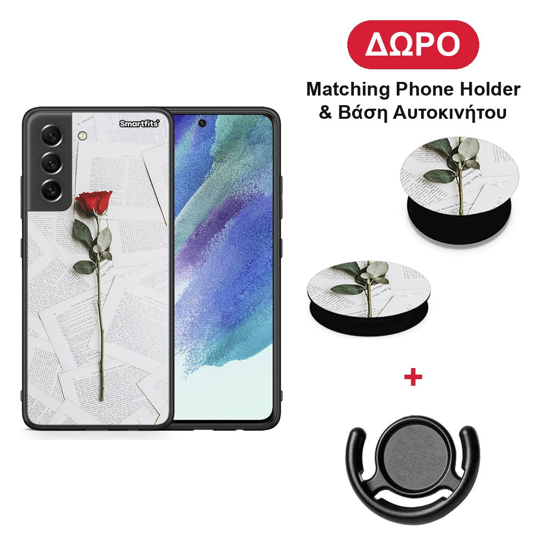 Red Rose - Samsung Galaxy S21 FE θήκη + Δώρο Phone Holder & Βάση Αυτοκινήτου