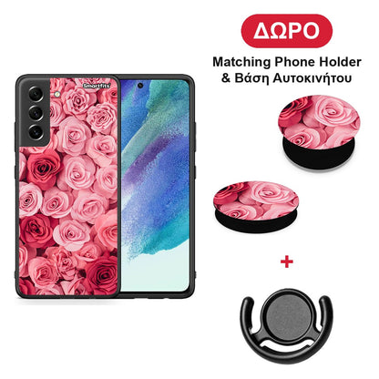 Valentine RoseGarden - Samsung Galaxy S21 FE θήκη + Δώρο Phone Holder & Βάση Αυτοκινήτου
