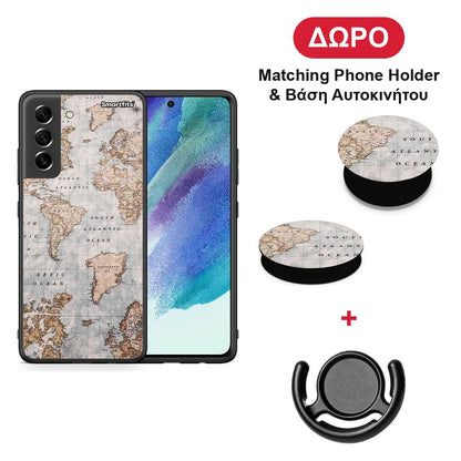 World Map - Samsung Galaxy S21 FE θήκη + Δώρο Phone Holder & Βάση Αυτοκινήτου