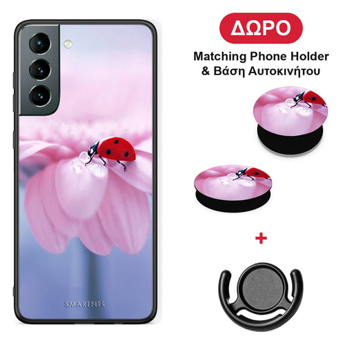 Ladybug Flower - Samsung Galaxy S21 θήκη + Δώρο Phone Holder & Βάση Αυτοκινήτου