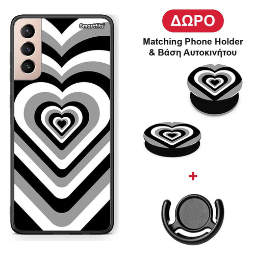 Black Hearts - Samsung Galaxy S21+ θήκη + Δώρο Phone Holder & Βάση Αυτοκινήτου