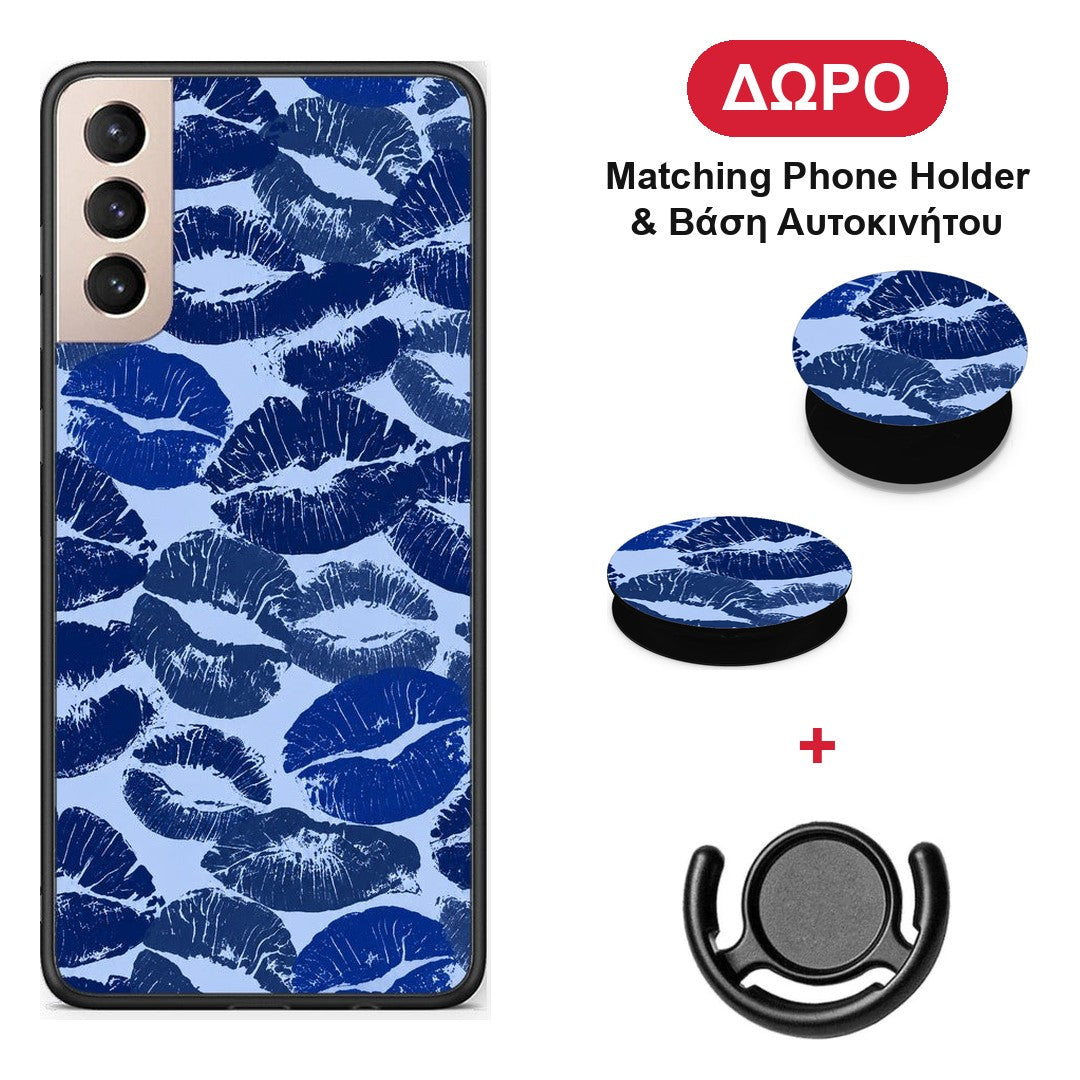 Blue Lipstick Kisses - Samsung Galaxy S21+ θήκη + Δώρο Phone Holder & Βάση Αυτοκινήτου