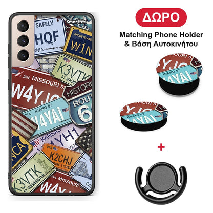 Car Plates - Samsung Galaxy S21+ θήκη + Δώρο Phone Holder & Βάση Αυτοκινήτου