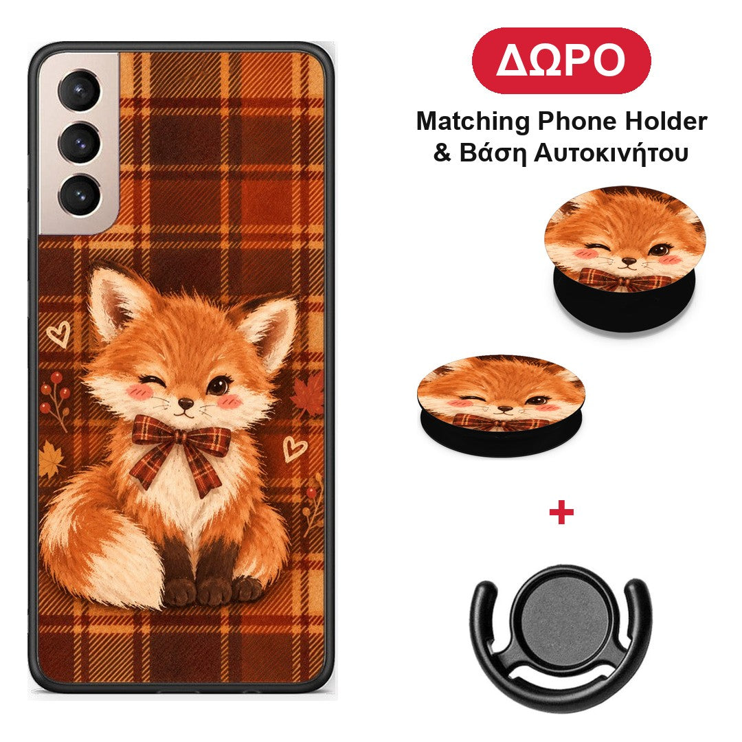 Fox on Autumn Tartan - Samsung Galaxy S21+ θήκη + Δώρο Phone Holder & Βάση Αυτοκινήτου