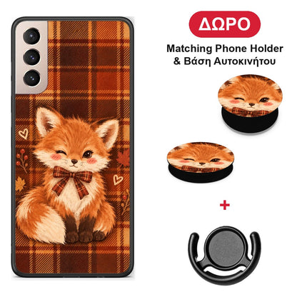 Fox on Autumn Tartan - Samsung Galaxy S21+ θήκη + Δώρο Phone Holder & Βάση Αυτοκινήτου