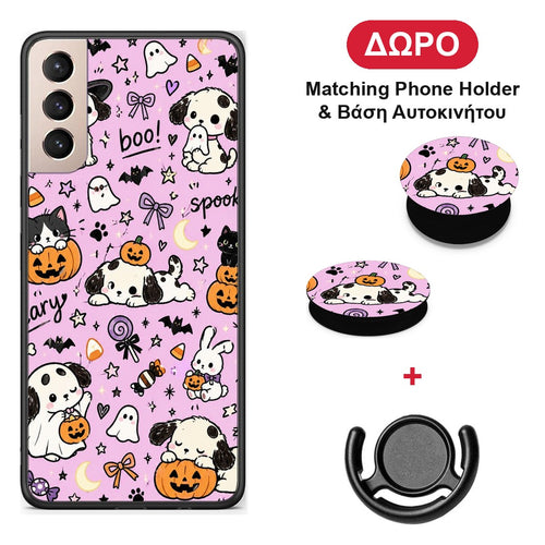 Halloween Puppies and Friends on Lilac - Samsung Galaxy S21+ θήκη + Δώρο Phone Holder & Βάση Αυτοκινήτου