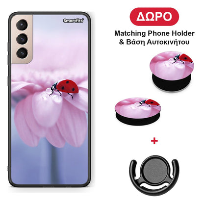 Ladybug Flower - Samsung Galaxy S21+ θήκη + Δώρο Phone Holder & Βάση Αυτοκινήτου