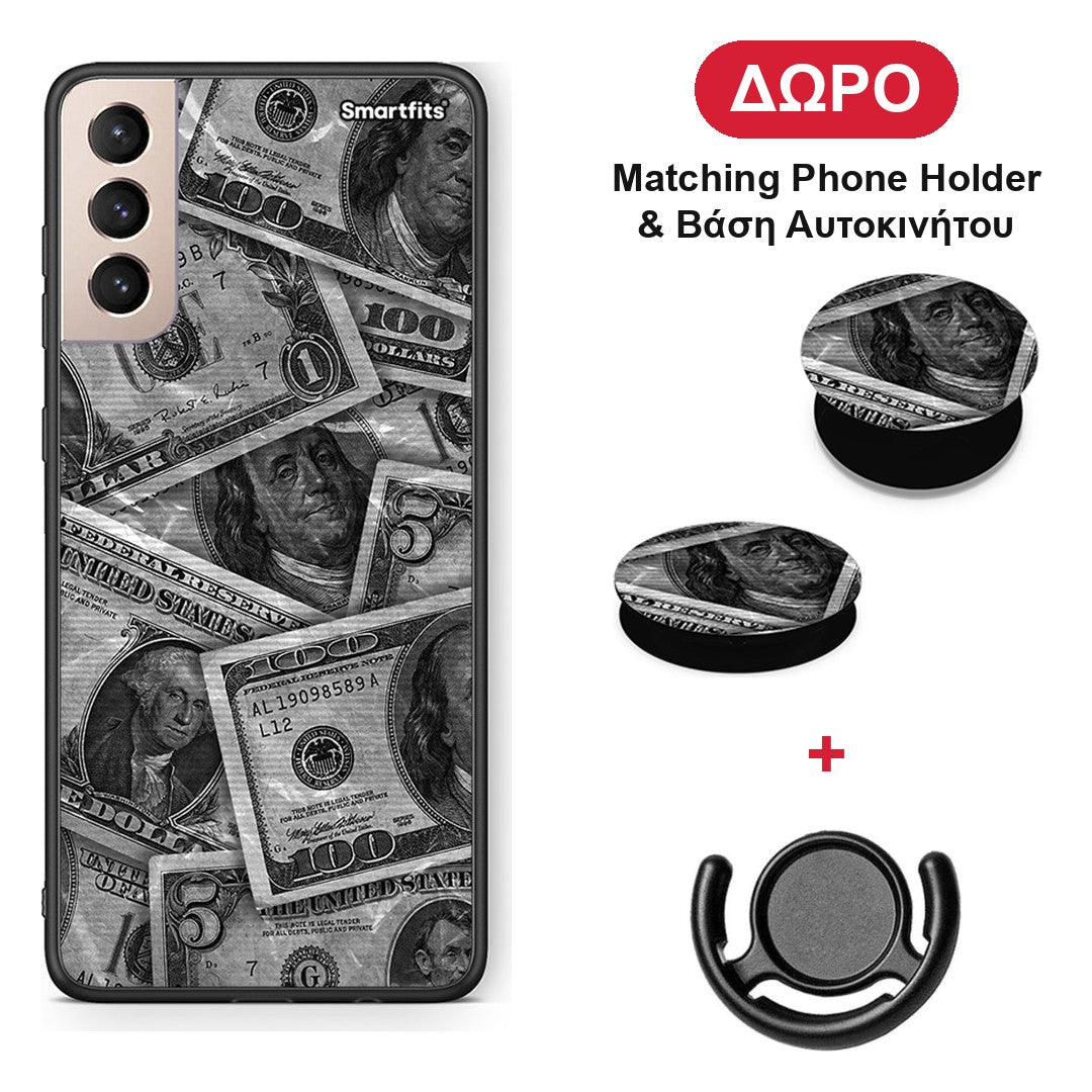 Money Dollars - Samsung Galaxy S21+ θήκη + Δώρο Phone Holder & Βάση Αυτοκινήτου