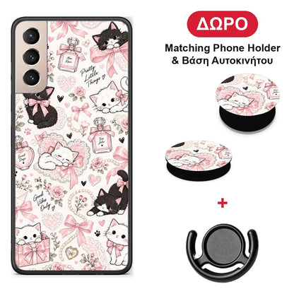 Pink Bows and Kittens Collage - Samsung Galaxy S21+ θήκη + Δώρο Phone Holder & Βάση Αυτοκινήτου