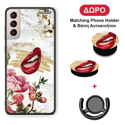 Red Lips - Samsung Galaxy S21+ θήκη + Δώρο Phone Holder & Βάση Αυτοκινήτου