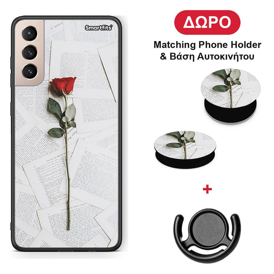 Red Rose - Samsung Galaxy S21+ θήκη + Δώρο Phone Holder & Βάση Αυτοκινήτου