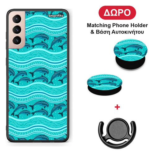 Swimming Dolphins - Samsung Galaxy S21+ θήκη + Δώρο Phone Holder & Βάση Αυτοκινήτου